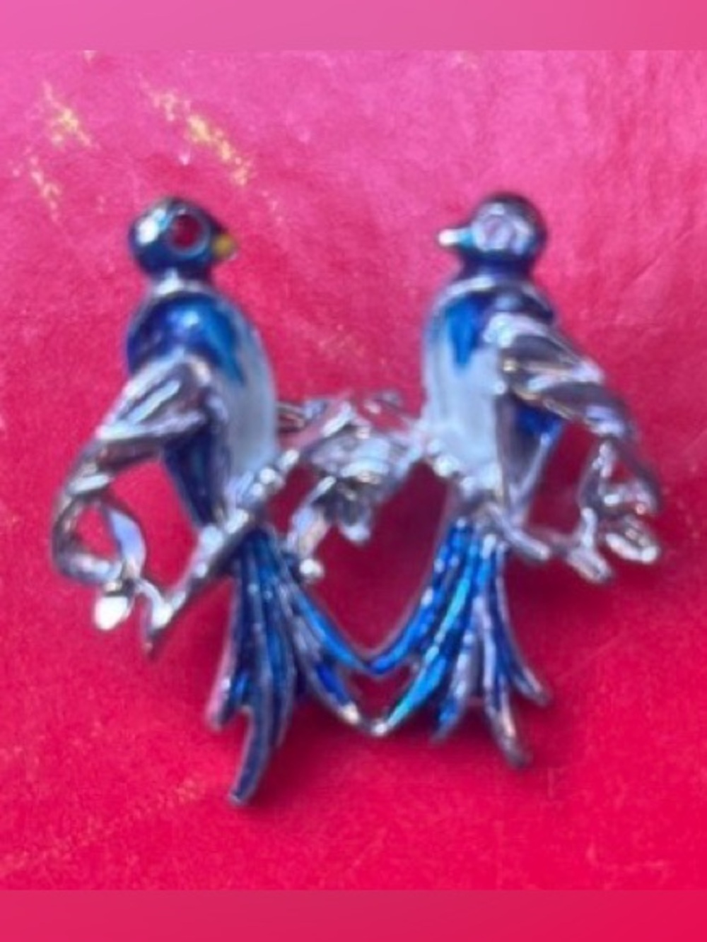 2 Blue Birds Brooch -